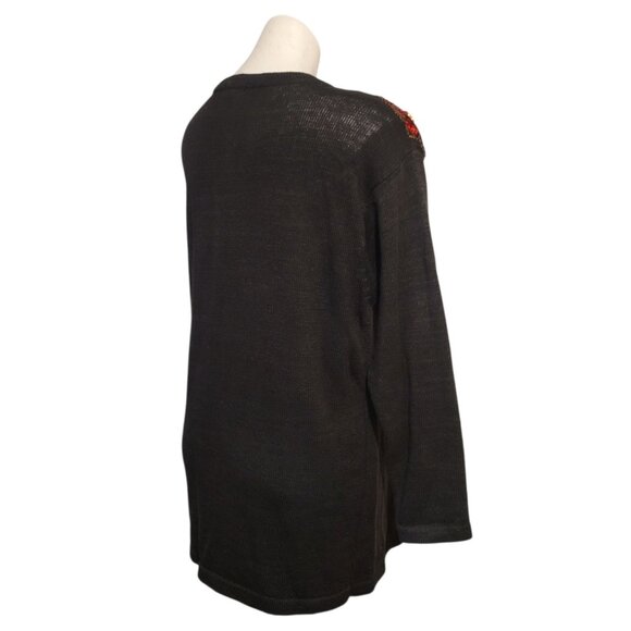 SML Glitz Sequin Sweater Black With Colorful Beading Size Medium 80s - Picture 4 of 6
